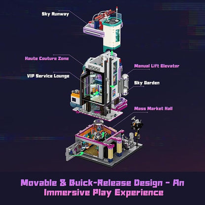 Cyber Couture Galleria Building Set - Cyberpunk Neon City Future Style Toy with Light Kit for Home Decor - Amazing Gift Idea for Boys &amp Girls Adults &amp Sci-fi Lovers 2701 Pcs