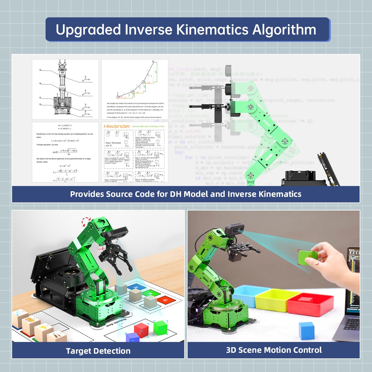 HIWONDER ROS2 ChatGPT Robotic Arm 6DOF Flexible Smart Robot Large AI Models Programming Robot Arm Kit ROS Education AI Vision & Voice Command Scene Understanding, JetArm Standard & Jetson Nano 4GB