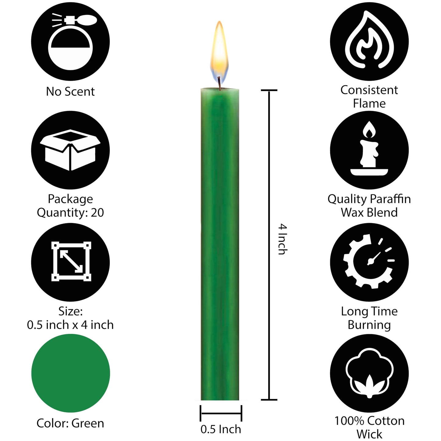 Dinil Spell & Chime Candles (40 Green Mini Taper Candles) 4" x 1/2" Premium for Rituals, Birthdays, Altar, Chime