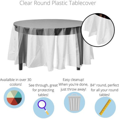 Exquisite 12-Pack Premium Plastic Tablecloth Pack of 12 Premium Plastic Tablecloth 84 Inch Round Table Cover - Clear