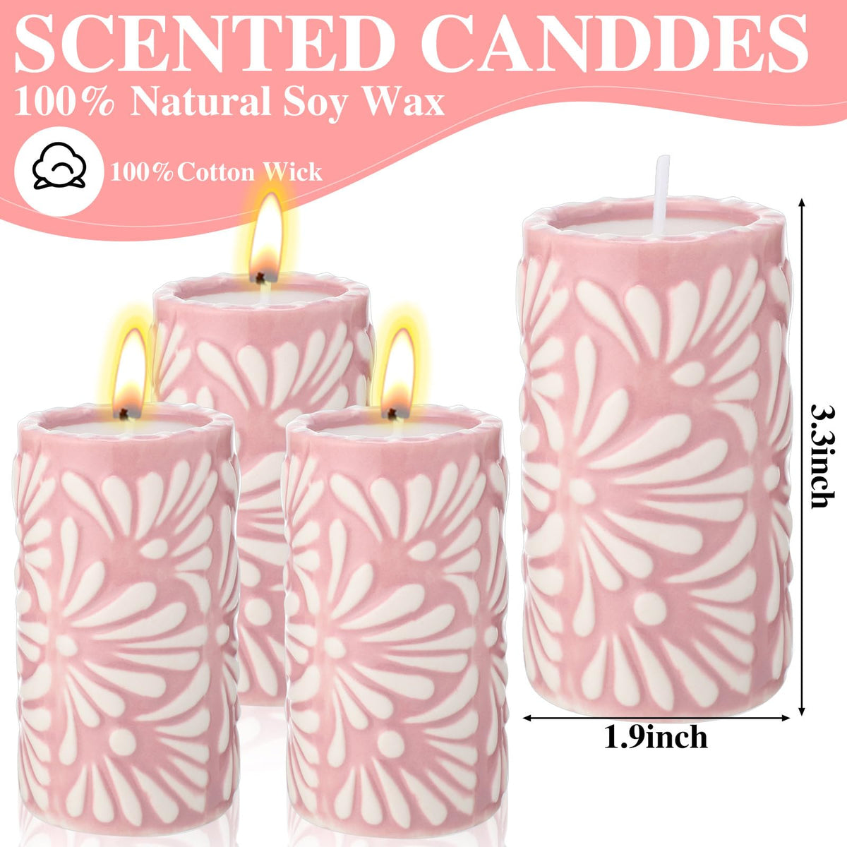 Lounsweer 4 Set Cielito Lindo Party Decorations Mexican Tequila Candle Talavera Mugs Candle for Fiesta Cinco De Mayo Birthday Bridal Shower Bachelorette May 5th Party Home Decor(Pink)