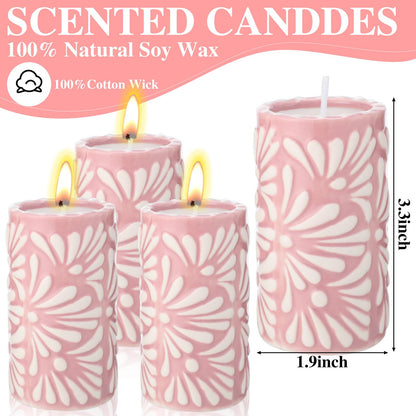 Lounsweer 4 Set Cielito Lindo Party Decorations Mexican Tequila Candle Talavera Mugs Candle for Fiesta Cinco De Mayo Birthday Bridal Shower Bachelorette May 5th Party Home Decor(Pink)