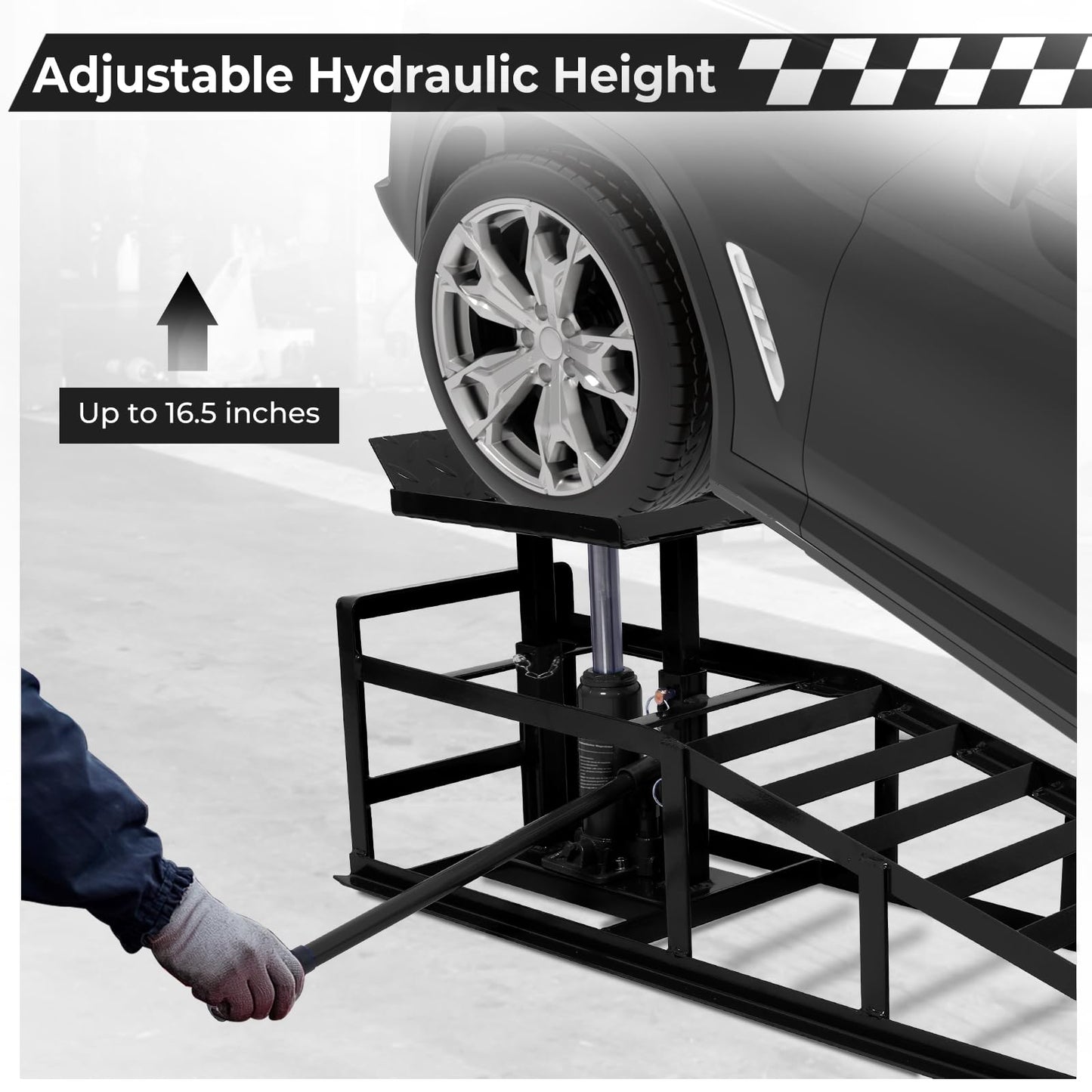 Rovibek Hydraulic Car Ramps 2 Pack, 11000LBS 5THeavy Duty Steel Car Ramps, Automotive Truck Service Ramp High Lift 11.6"-16.5" for Oil Changes Maintenance, Black