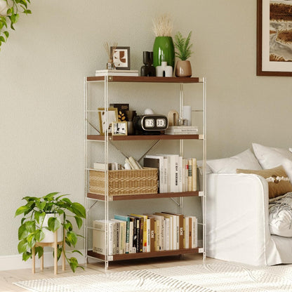 Achene 4-Tier Industrial Bookshelf, Storage Bookcase for Living Room, Bedroom, Home Office, and Kitchen, 11.81"x31.5"x51.18" Inches (Walnut, 4T32IN)