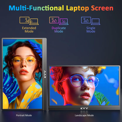 KYY 4K Portable Monitor for Laptop, 15.6'' Computer Screen Extender UHD 3840x2160,100% sRGB, 400 Nits, IPS Travel Monitor w/Speakers & Smart Cover for Laptop Xbox PS5 Switch PC Phone, VESA Compatible