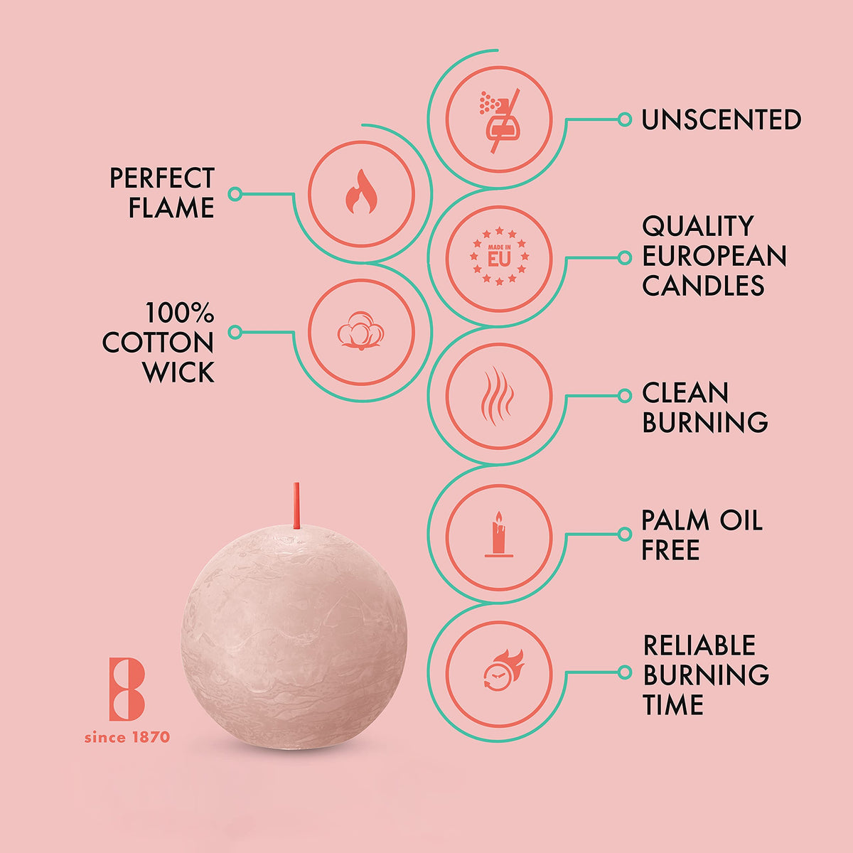 BOLSIUS 3 Pack Ivory Rustic Ball Pillar Candles - 3 Inch - Premium European Quality - Includes Natural Plant-Based Wax - Unscented 25 Hour Party Décor and Wedding Candles