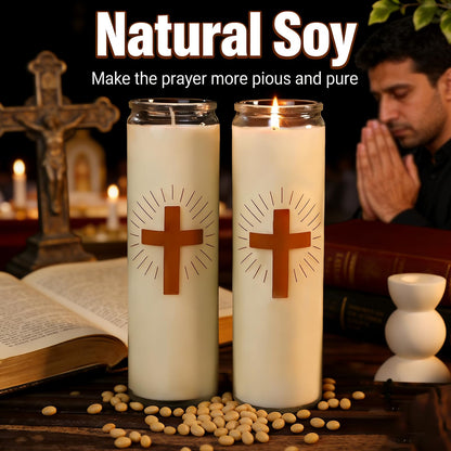 Soy Wax Prayer Candles, 6 Packs, 9 Day Memorial Candles with 120 Hours Long Burn Time, Unscented Devotional Candles for Vigils, Blessings, Spiritual, Ceremonies, Emergency