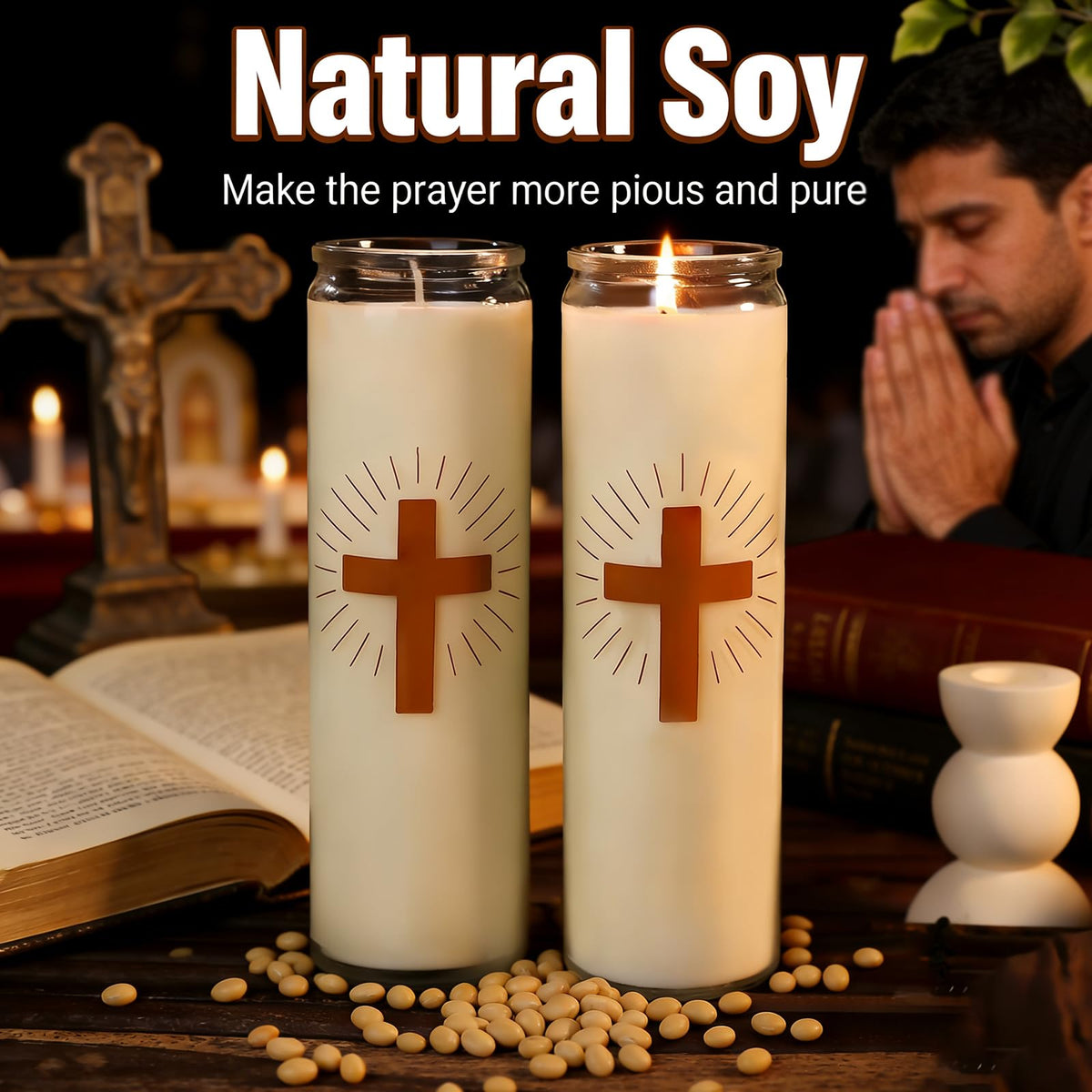 Natural Soy Prayer Candles - 9 Day Devotional Candles in Glass with 120 Hours Long Burn Time, Pure Fragrance Religious Candles Catholic for Memorials, Vigil, Church