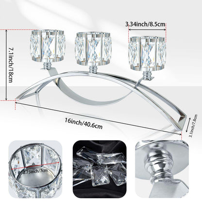 3 Arms Crystal Bowl Tealight Candelabra Votive Candle Stand, Wedding centerpieces for Tables Crystal Candlestick，Centerpiece Table Decorations (Silver)