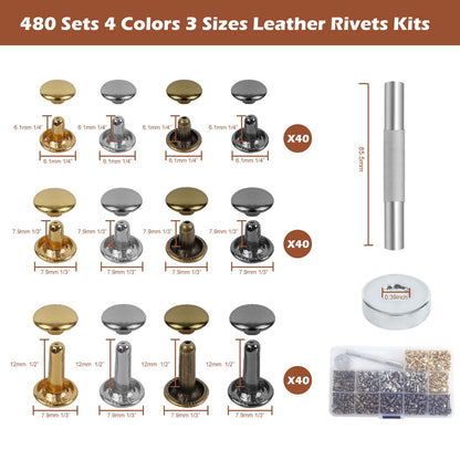 Leather Press Machine,Hole Puncher for DIY Leather Craft,Manual Press Punch Tools,with 400Pcs Grommet,9 Round Punches (1.5-6mm), 4 Stitching Prongs, 480 Rivets | Stainless Steel Pillar | Punch Puller