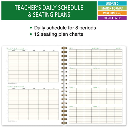 Elan Publishing Company HARDCOVER Combination Plan and Record Book: One efficient 8.5" x 11" book for lesson plans and grades combines W101 and R1010 with Bonus Clip-in Bookmark (Black Floral)