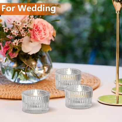 JOYIT Clear Votive Candle Holders Bulk Set of 12, Tealight Candle Holder for Wedding Table Centerpiece, Glass Small Candle Holders for Birthday Party, Valentine's Day, Home Decor (2''X 1.4'')