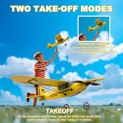 28℃ RC Plane 3 Channel Remote Control Airplane Trainer Sport Cub S2 with Propeller Saver&ampXpilot Stabilization SystemOne-Key U-Turn Easy to Fly for Beginners Kids Adults Yellow (761-14 RTF)