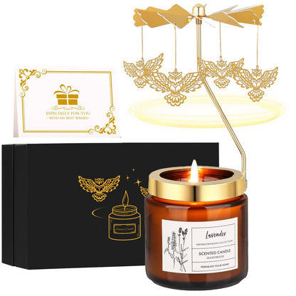 Owl Candle Gifts for Women, Rotatable Lavender Scented Candle Gifts for Mom Wife Anniversary Valentine's Day Christmas, Unique Birthday Gift for Sister Girlfriend with Gift Box