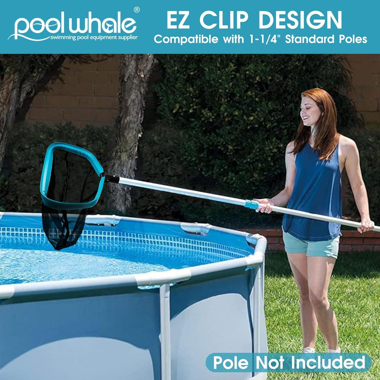POOLWHALE Pool Skimmer Net - Aluminum Frame with Ultra Fine Nylon Mesh for Effective Leaf & Debris Removal