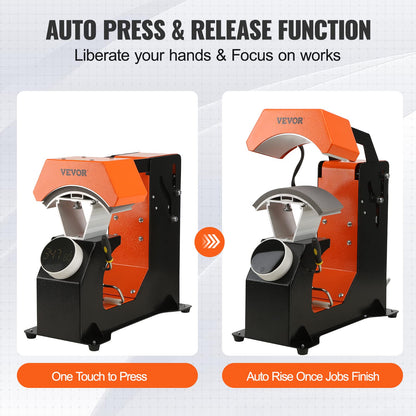 VEVOR 3-in-1 Auto Hat Heat Press Machine for Caps - No Crease, Automatic Release&Press Knob-Style Digital Control Panel, with 3pcs Interchangeable Platens(6.6" x 2.7", 6.6" x 3.8", 6.1" x 3")