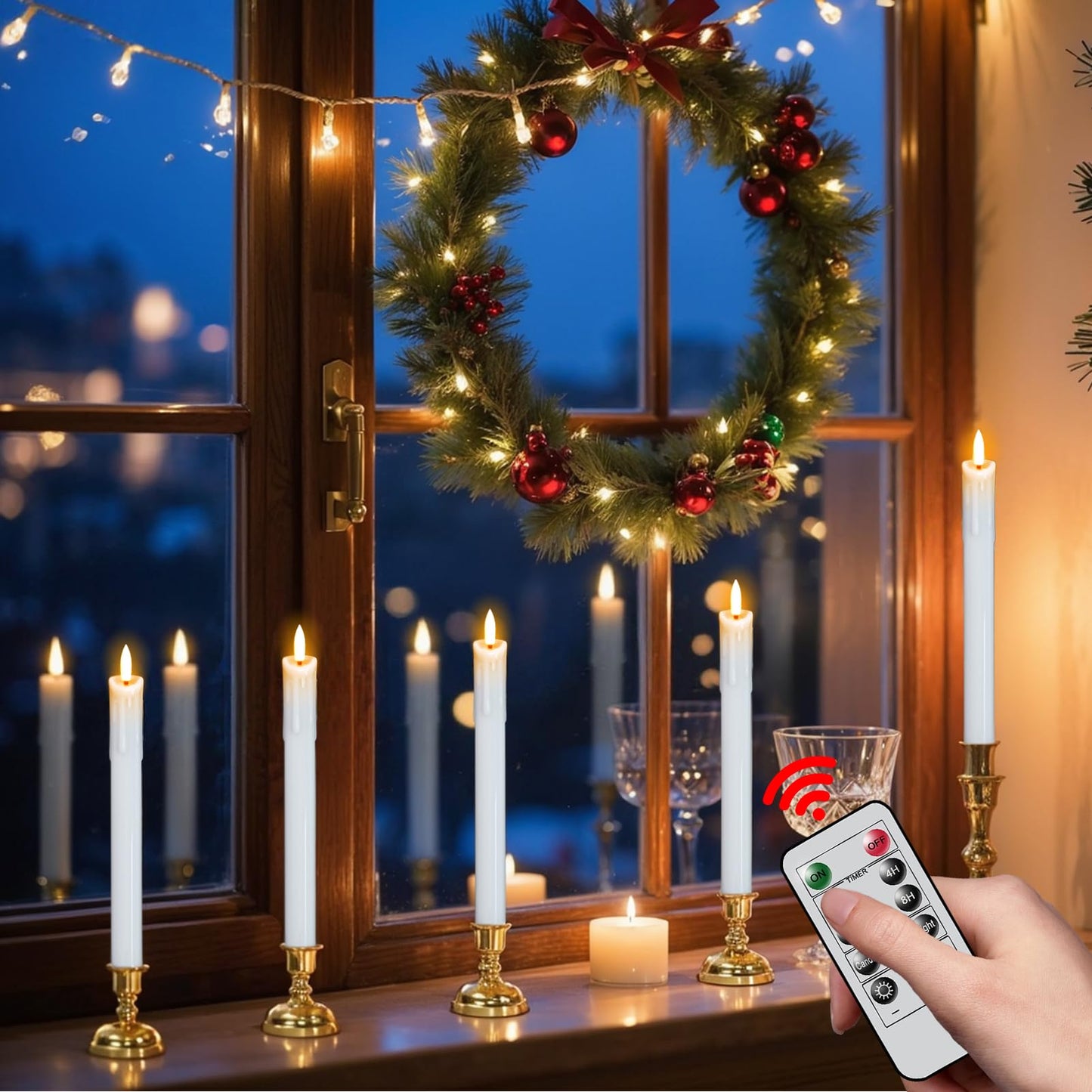 DRomance Dripping Flameless Taper Candles Flickering with Remote and Timer Battery Operated LED Taper Candle Real Wax 3D Wick Dinner Wedding Christmas Holiday Indoor Decor(6 Pack White, 0.78" x 9.7")