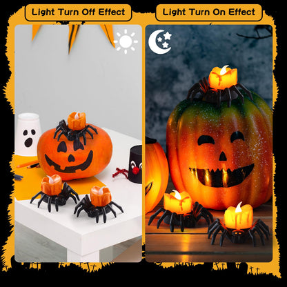 Liomus 12 Packs Halloween Spider Lights,Bright Novelty LED Flameless Spider Candle Tea Lights,Battery Operated Orange Halloween Decor Lights for Halloween Holiday Party Home Spooky Decor