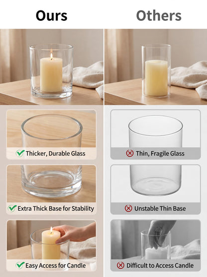 NUPTIO Hurricane Glass Candle Holders: Set of 3 Thick Glass Large Pillar Candle Holder - Clear Vases for Wedding Table Centerpieces Decor