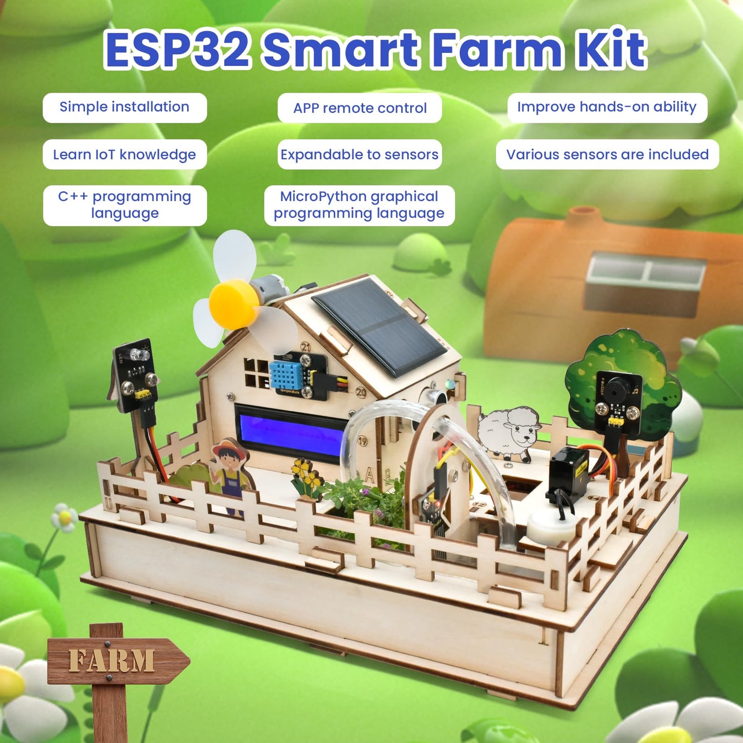 KEYESTUDIO IoT Control Smart Farm Starter Kit for Arduino ESP32,Electronics Programming Kit Compatible with Arduino Scratch Online Tutorials,DIY Sensor Kit STEM Educational Set for Adults Teens 15+