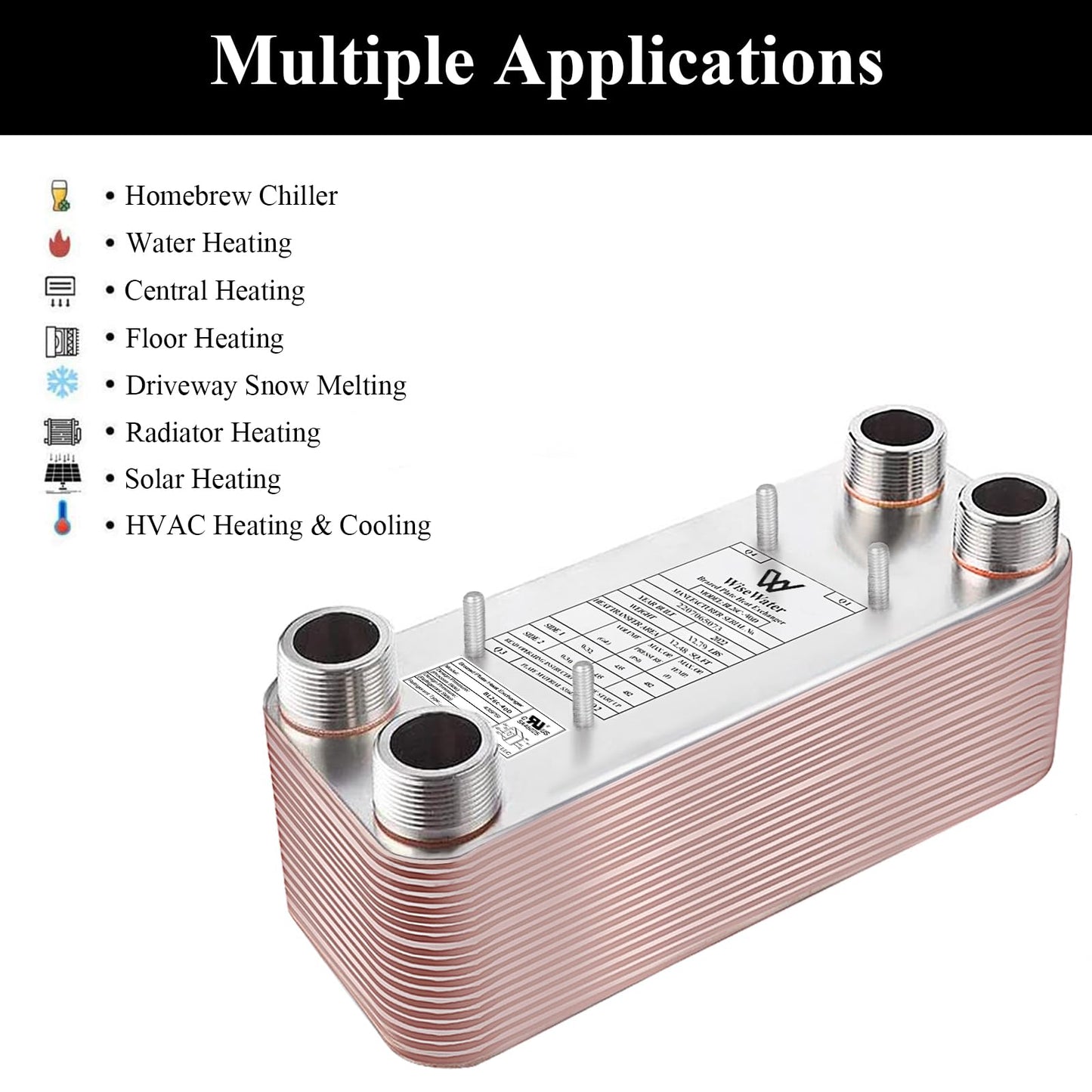 AB Plate Heat Exchanger, 5"x12" 80 Plates Water To Water Heat Exchanger, Copper/SS316L Stainless Steel Brazed Plate Heat Exchanger For Floor Heating, Water Heating, Snow Melting