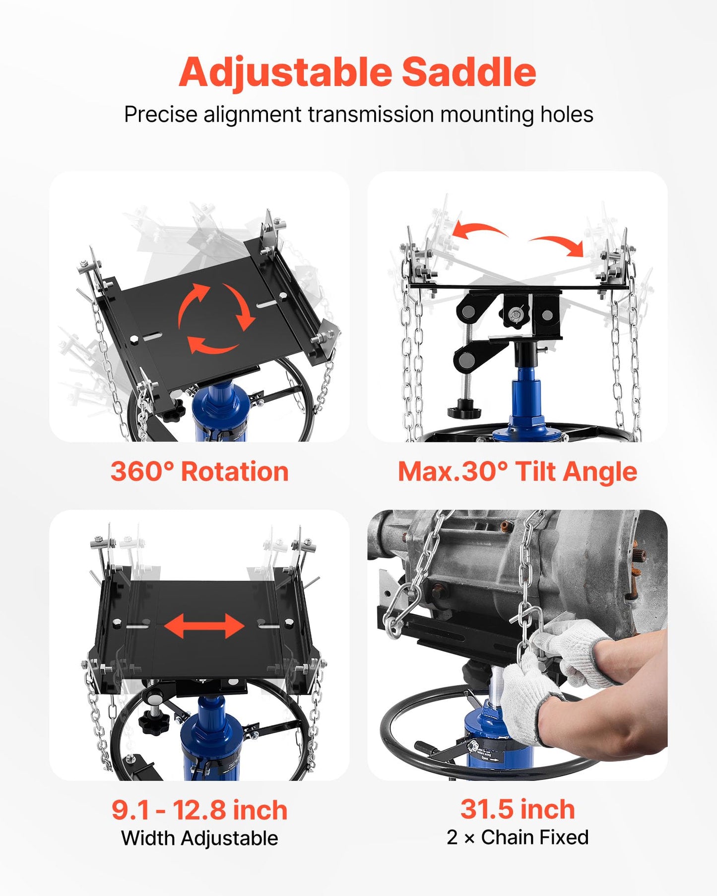 VEVOR Hydraulic Transmission Jack, 1660 lbs Capacity Hydraulic Telescopic Transmission Jack, 34.6-69.3 in High Lifting Height, 2-Stage Floor Jack Stand with Foot Pedal, 360° Swivel Wheel, Blue