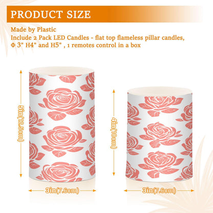 ALAZA Rose Flower Spread Tile Pattern Flickering Flameless Candles Battery Operated with Remote Timer,Tea Light Candles LED Pillar Votive Candles Set of 2 for Outdoor Indoor Decorations