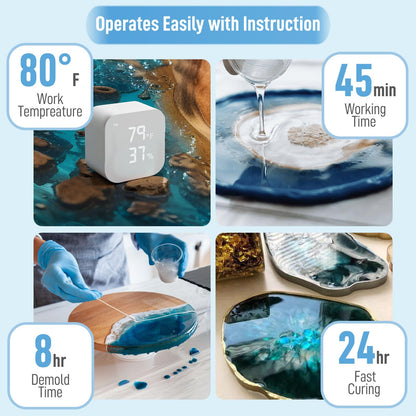 Clear Epoxy Resin Kit 1 Gallon, 2 Part Resina Epoxica for Countertop Wood Table Bar top, Self-Leveling Food Safe Crystal Casting Resin Coat for Crafts Art Jewelry Tumbler Coasters Tabletop DIY