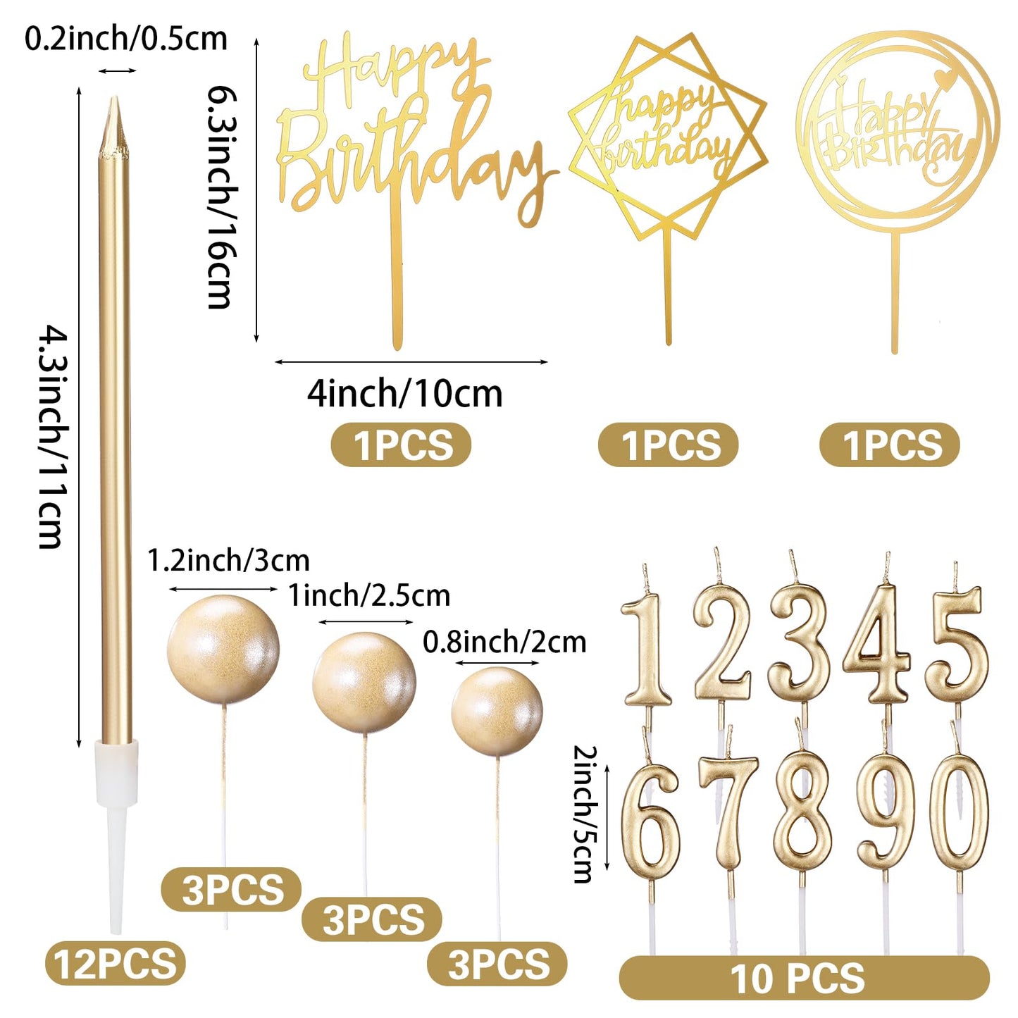 Yerliker 34 Pcs Happy Birthday Cake Toppers Decorations Birthday Candles DIY Cake Decor for Men Women Wedding Anniversary(Champagne)