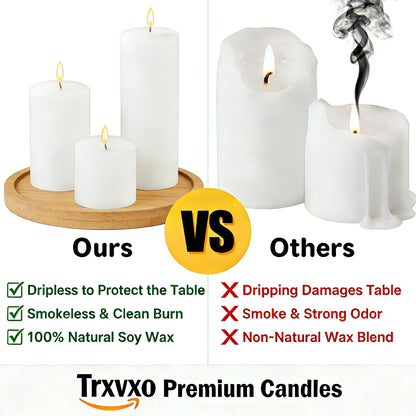 Trxvxo 12 Pcs White Pillar Candles Bulk Set, 3 Different Lengths 3 x 3/6/8 Inch (4 Each), Dripless Unscented Smokeless,Hurricane Candles,Gives You a Better Atmosphere When Organizing an Event Party.