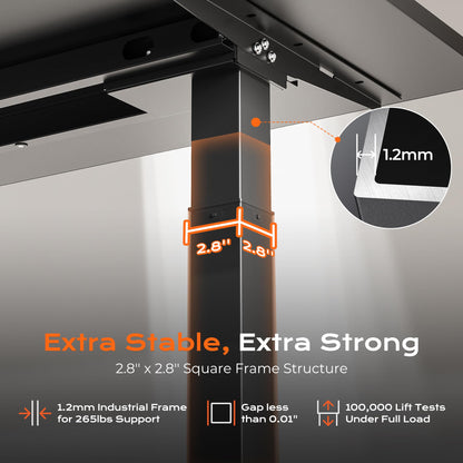 Huuger Dual Motor Electric Standing Desk Frame, Sit Stand up Desk Leg for 47.2” to 86.6” Desktop, Computer Desk Leg with Cable Tray, 3 Memory Height Presets, 2 Hooks, Black Frame Only