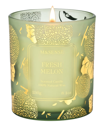 M&SENSE Fresh Melon Scented Vegan Soy Candles, 8.1oz Non Toxic Summer Aromatherapy Candle for Home Decor, 42-Hour Burn Time, Fresh Smelling Good Scented Candle for Bathroom Decor