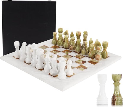 Marble Chess Set for Adults 15 Handmade White &amp Green Onyx Board Game with 32 Chess Pieces 2 Extra Queens &amp Storage Box Luxury Travel Game – Elegant Home Décor
