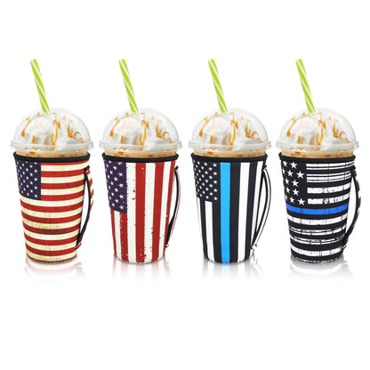 4Pack Reusable Iced Coffee Sleeve Insulator Sleeves for Cold Drinks Beverages, Neoprene Cup Holder With Handle for Most Coffee, Fits 30-32 Oz Large Cups (Mandala with Handle)