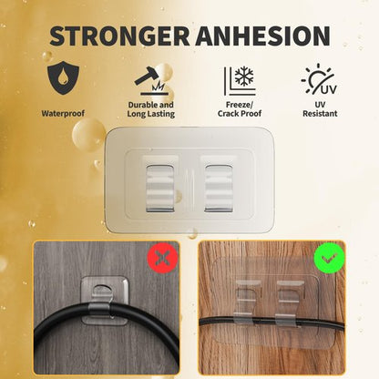 IFLOH Hooks for Outdoor String Lights Clips: 100Pcs Heavy Duty Cable Clips with Waterproof Adhesive Strips for Hanging Christmas Light - Outside UV-Resistant Clear Sticky Cord Holders Rope Organizer