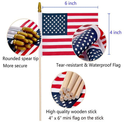 100 Pack Small American Flags on Stick, 4x6 Inch Small US Flags/American Flags for Outside, Mini Hand Held Stick Flags, Memorial Day,250 Anniversary, 4th of July Decorations,Patriotic Decorations