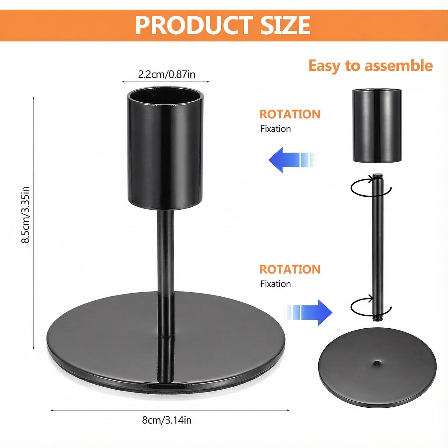 3 Pcs Black Candlestick Holders Set - Matte Black 5.5" & 3.3" Taper Candle Holders for Modern Table Centerpiece and Home Decor