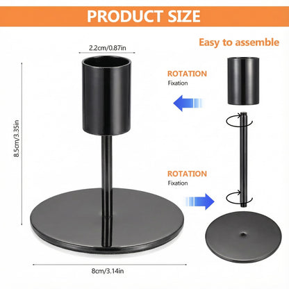 3 Pcs Black Candlestick Holders Set - Matte Black 5.5" & 3.3" Taper Candle Holders for Modern Table Centerpiece and Home Decor