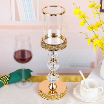 Hurricane Glass Candle Holders, Gold Pillar Candle Holders for Pillar Candle, Magnetic Glass Cover, Crystal Candlesticks Holder for Dining Coffee Table, Wedding,Events,Parties, Home Decor