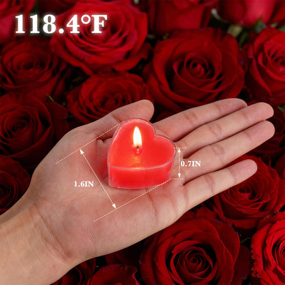 Valentine's Day Romantic Decorations, Red Low Temperature Tea Lights Candle, 6 Packs Wax Play Heart Shaped Floating Candle for Weddings, Engagement Proposals, Candlelit Dinners Decor