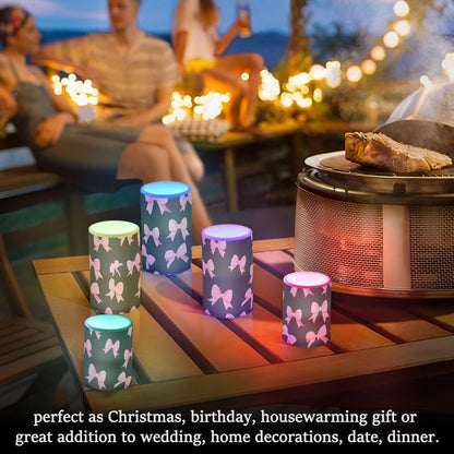 ALAZA Pink Bow Black I Flameless Candles Flickering LED Candles with Remote Timer Battery Operated Pillar Candles Set of 2 for Dinner Holiday Decor