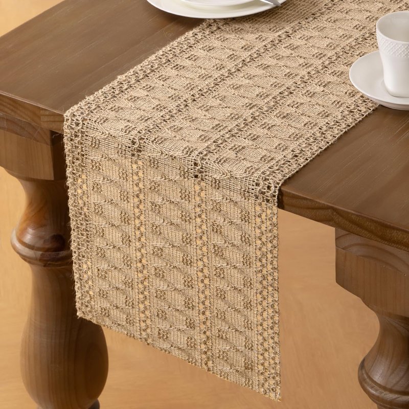 MLMW Boho Table Runner 36 inches Small Coffee Table Runner Rustic Burlap Macrame Jute Table Runner Dresser Runners for Bedroom Living Room Home Decor