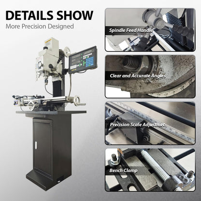 LGXEnzhuo 1300W Milling Drilling Machine R8 Taper Drilling Milling Lathe 50-2250RPM Brushless Motor with 27.5" x 7" Workbench for DIY/Metal/Wood Working 110V