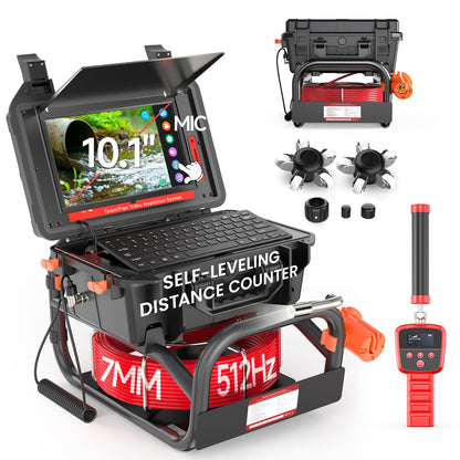 Oiiwak Sewer Camera with Locator 100ft, 7 MM Cable 10.1" 1080P Touch-Screen Sewer Pipe Inspection Camera with DVR for Drain Plumbing Pipe, 512 Hz Transmitter, Self-Leveling, Distance Counter, 12LEDs