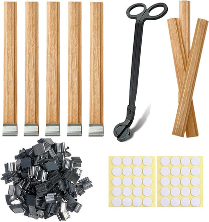50 Sets Double-Layered Wooden Candle Wicks Trimmer 5.1 X 0.5 Inch Natural Candle Wood Wicks Wooden Wicks Wood Wicks for Candles Making,Wooden Candle Wick with Base and Stickers
