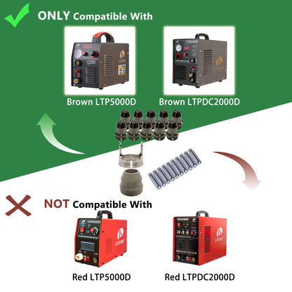 LOTOS LTPDC2000D Non-Touch Pilot Arc 50A Plasma Cutter 200A Tig Welder & Stick Welder 3 in 1 Combo Welding Machine,½ Inch Clean Cut,Brown & PCS22 Plasma Cutter Consumables Sets