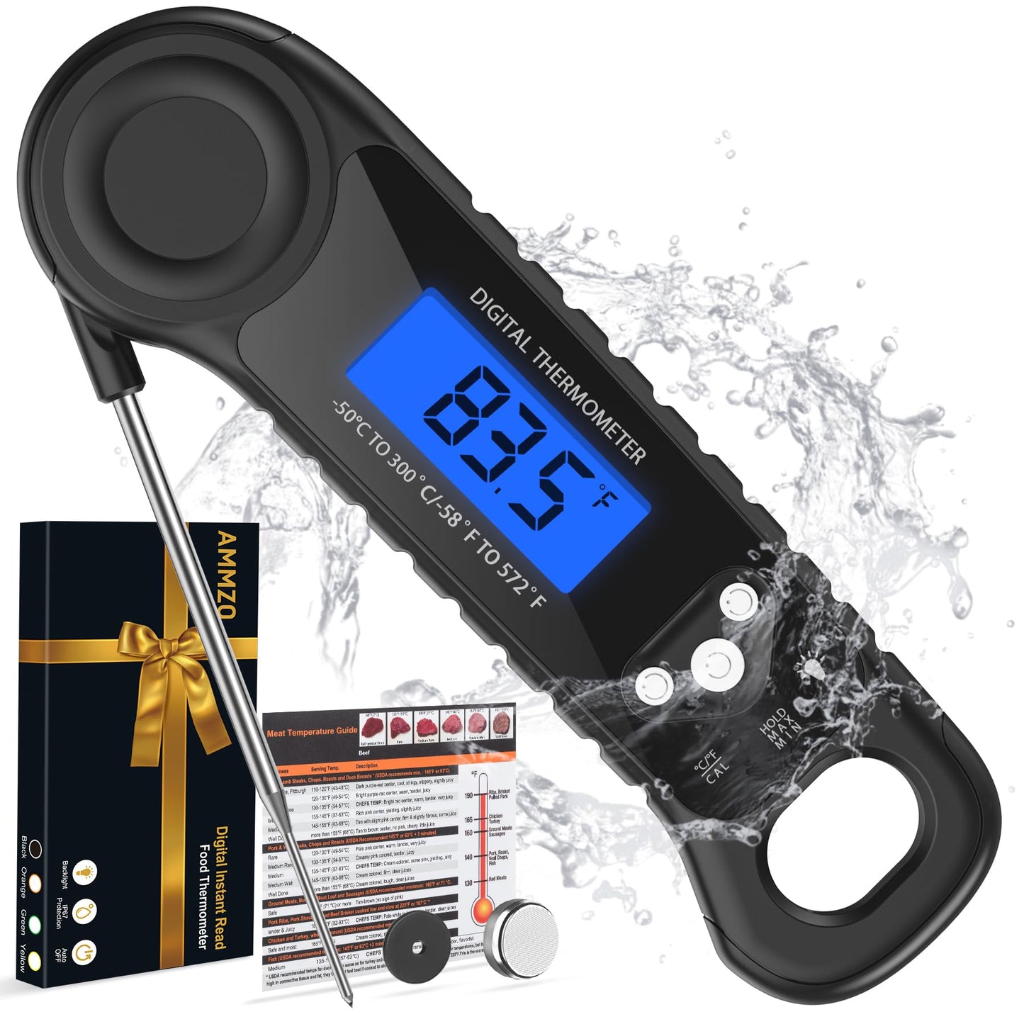 AMMZO Meat Thermometer Digital, Instant Read Food Thermometer for Cooking Deep Fry BBQ Oven Grill Smoker Roast and Candy Thermometer, Camping & Kitchen Essentials, Gifts for Men Women