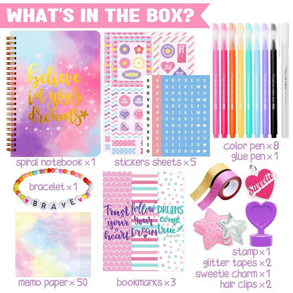 Nollh DIY Journal Kit for Girls - 200+PCS Teen Tween Girl Gifts Trendy Stuff, Stocking Stuffers, Scrapbook Supplies Stationery Set, Art Crafts Kit - Ideal Gifts for 8 9 10 11 12 13 14 Year Old Girl