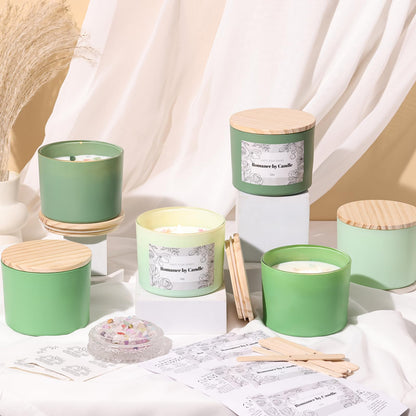 6Pcs Assorted Green Candle Jars for Making Candles, 12oz Empty Candle Jars with Bamboo Lids,Labels and 100g Crystal Rocks, Glass Jars for Candle Making Supplies, Candle Containers for DIY Gifts