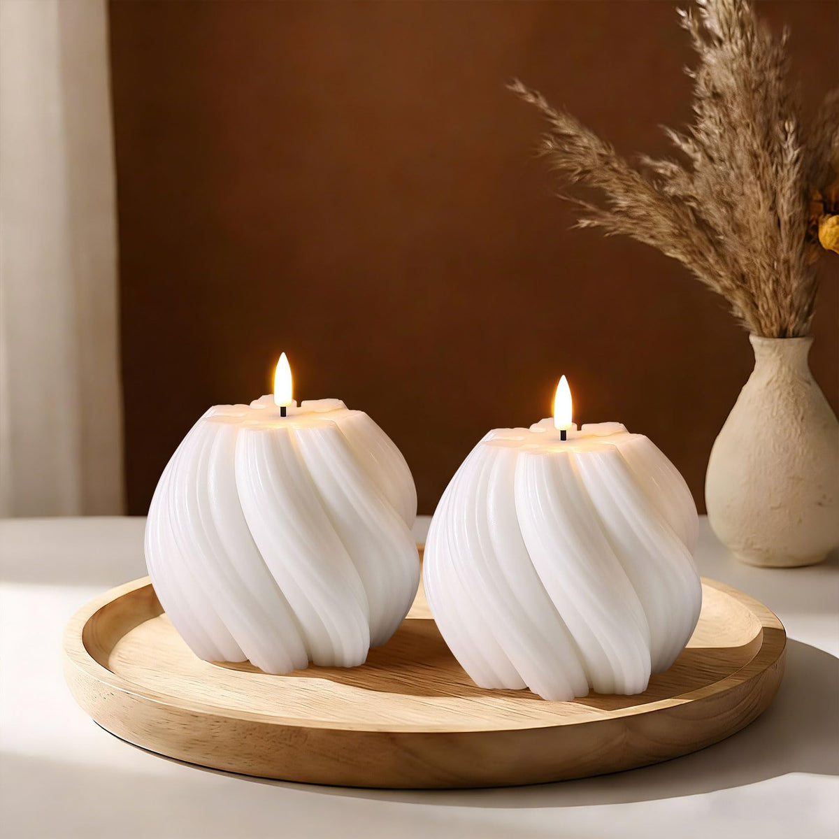 Girimax White Swirl Flameless Candles with Remote, Aesthetic Twirl LED Pillar Candle Housewarming Gift Home Shelf Decor 1 Pack